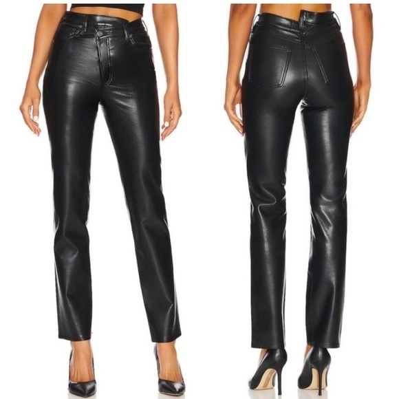 Agolde Jeans Criss Cross Straight Leg in Black Leather